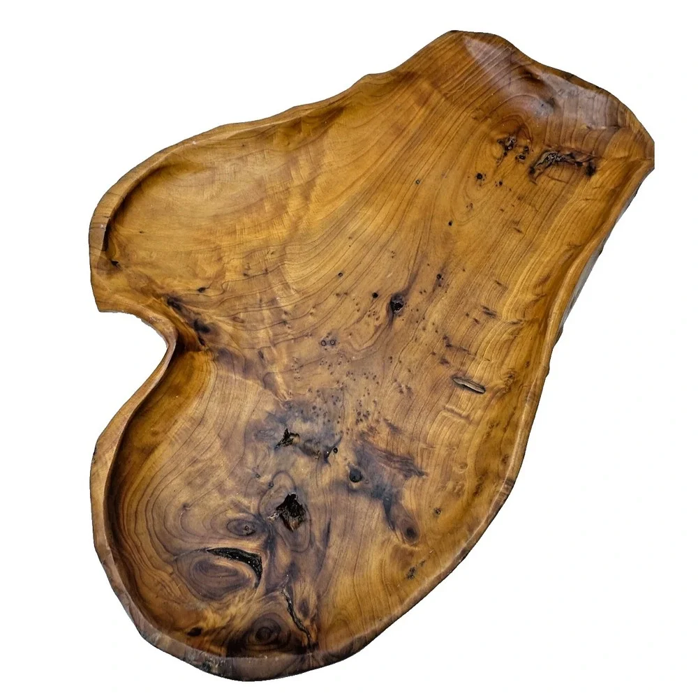 Burl Wood tree Root Bowl Tray Signed COA Free Form Live Edge Lg 10